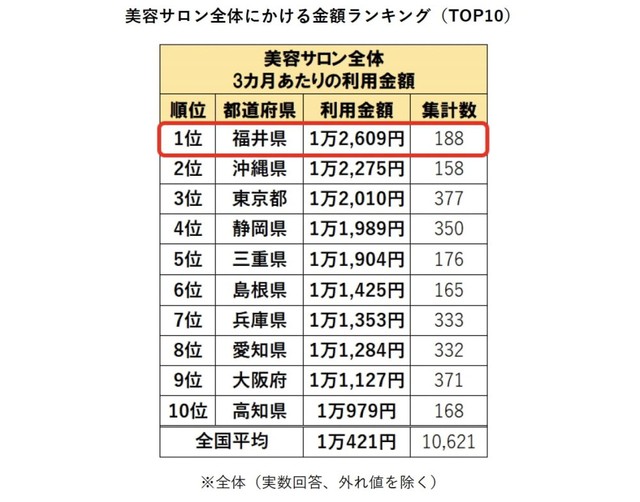 美容サロン全体にかける金額ランキング（提供画像）