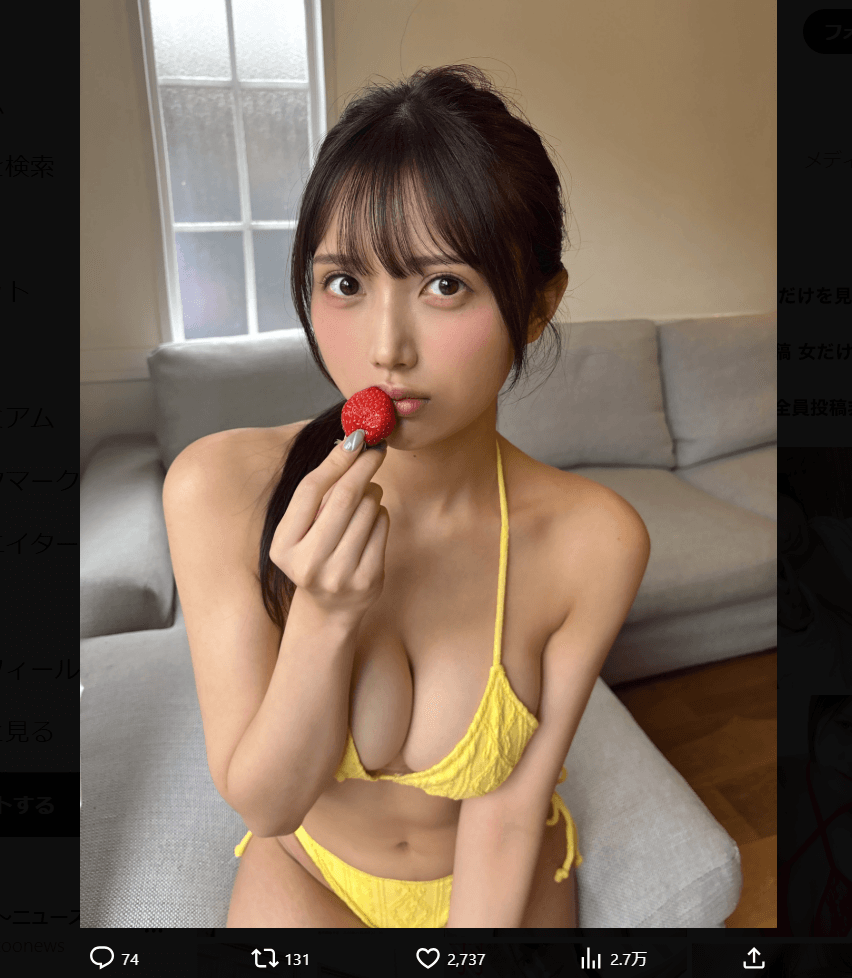 「FLASH」（26年1月27日発売号）に登場した羽瀬レイナのオフショット　本人のX（@reina_hase）より＝26年1月30日投稿