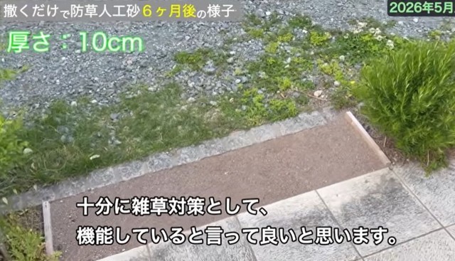 【10cm】十分に雑草対策として、機能していると言って良いと思います／しかちゃんねる【庭づくりDIY】さん（@しかちゃんねる-b4d）提供