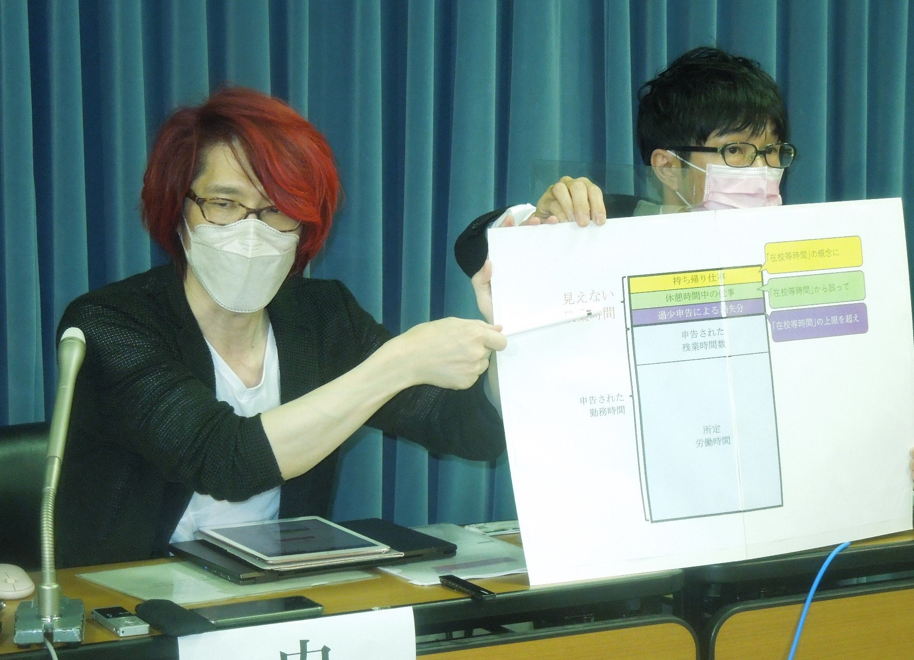 記者会見する内田教授（２ショット）