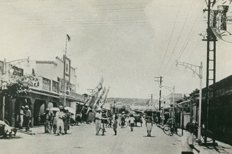 日本統治時代の北マリアナ諸島テニアン島の市街地。テニアンの戦いでアメリカ軍が占領し、現在はアメリカの信託統治領＝1944年9月頃の撮影、朝日新聞社