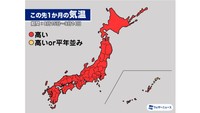 この先1カ月の気温（ウェザーニューズより）