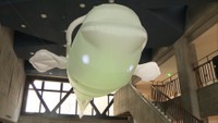 ふわふわと浮かぶ巨大なバルーンのナマズも展示　岡山市でアート展「鯰、ナマズ、なまず」