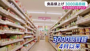 食品の値上げが４月以来の３０００品目超　１０月から値上げの秋