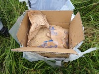 捨てられていた玄米（かながわ海岸美化財団提供）