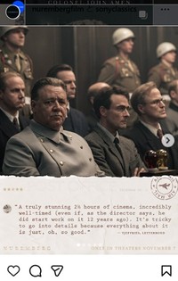 ゲーリングを演じたラッセル・クロウ＝映画「ニュルンベルク」のインスタグラム＠nurembergfilmより