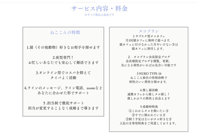 ねここんのサービス内容