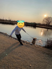1月の寒空でも「水」を見たら入らずにいられないゴルのぼんくん（画像提供：たびぼんボダ＆ゴルさん）
