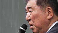真剣な表情で国際情勢を説く石破茂氏＝都内の専修大学神田キャンパス（撮影・白坂和哉）