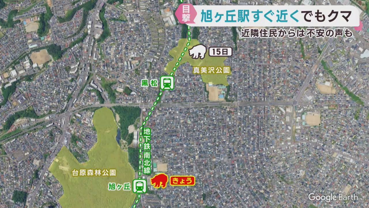 クマとみられる動物の目撃情報　仙台・地下鉄旭ヶ丘駅近くの住宅街