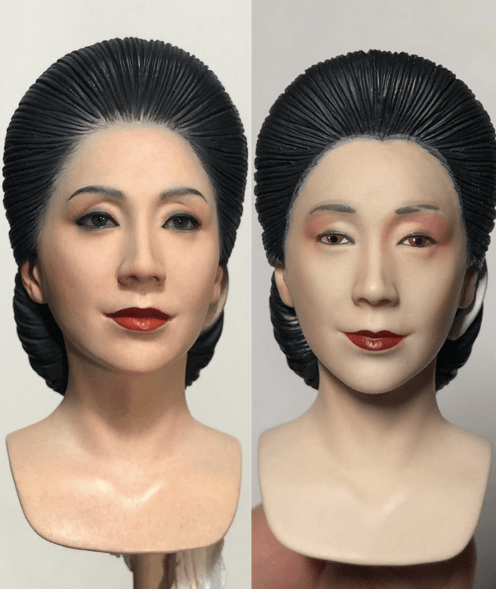 メーカー商品の岩下志麻さんが右、ななてんさんがリペイントした左（ななてんさん提供）