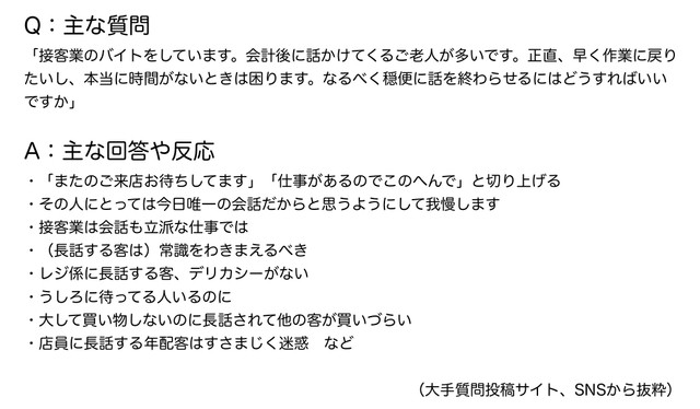 会計が終わっても話を続ける客がーー大手質問投稿サイトのQ＆Aは？