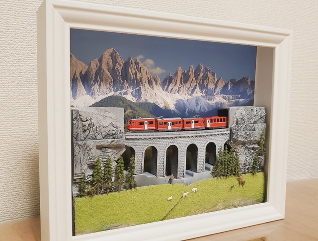 また違った大自然を背景に走る列車（提供：ジオラマ藤平さん）