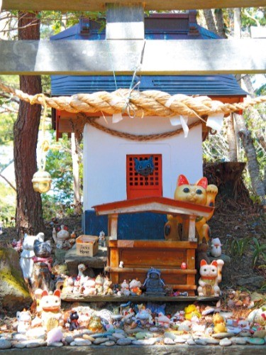 猫を祀った猫神社。田代島では猫を守るために犬の持ち込みは禁じられている