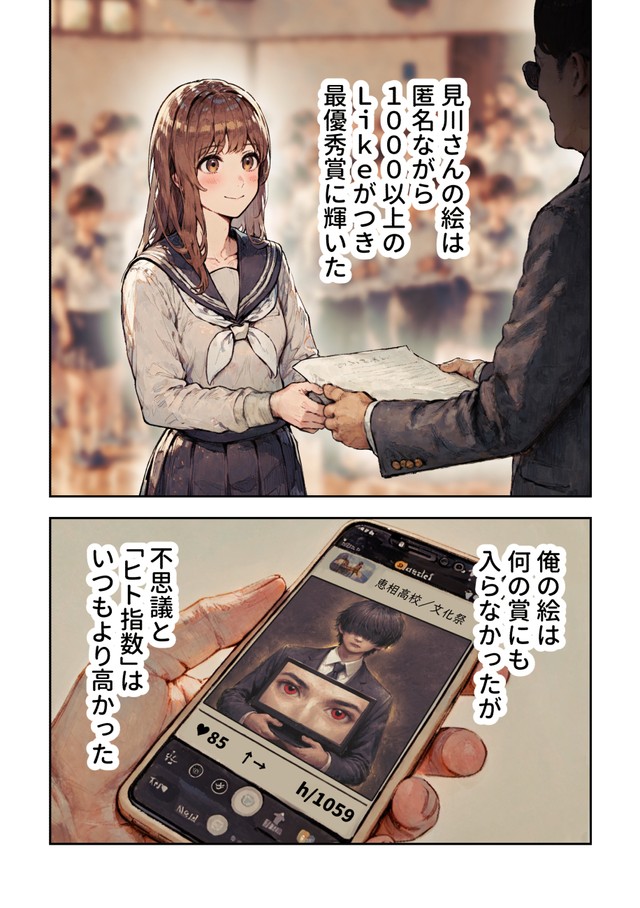 【漫画】『ＡＩが法規制された世界で、絵を描く話』43　(C)野火城