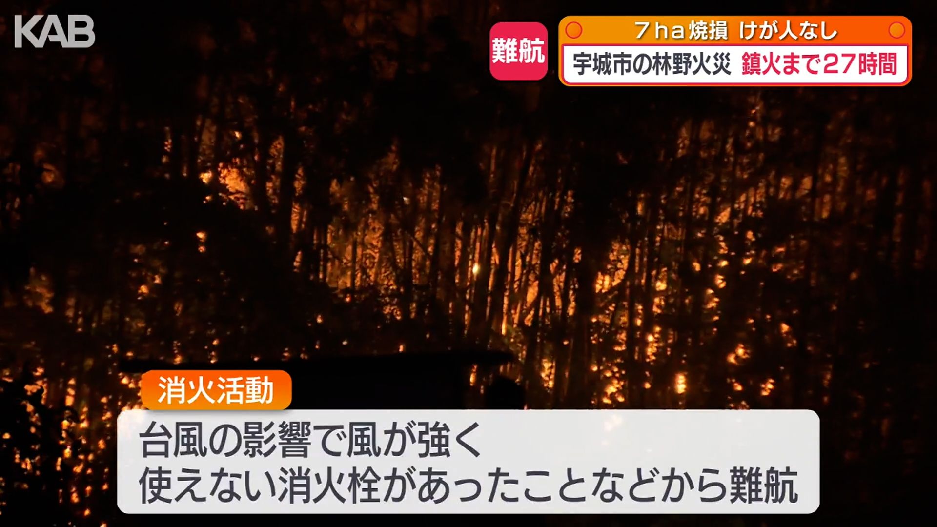 宇城市の竹林火災27時間後に鎮火…約7ヘクタール焼ける（1） | KAB ONLINE