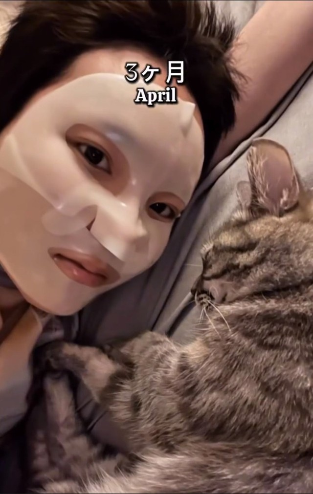 3カ月後（4月）。フェイスマスクをしながらの一コマ／HANAさん（_hana8787_）提供