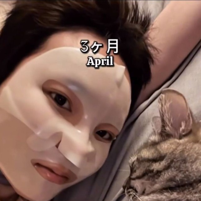 3カ月後（4月）。フェイスマスクをしながらの一コマ／HANAさん（_hana8787_）提供