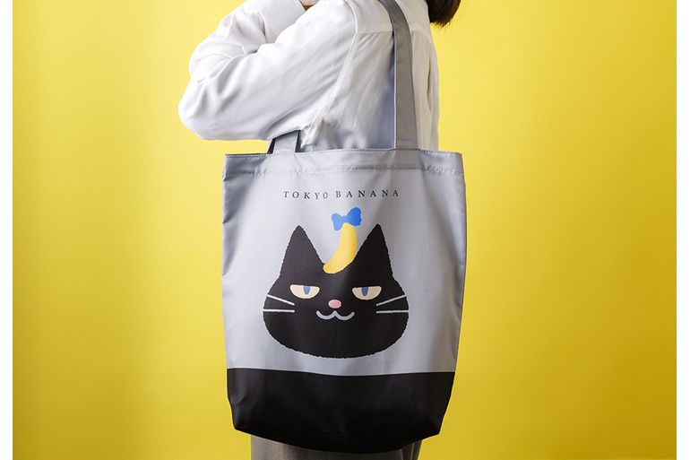 ハンドメイド　おっきな猫ちゃんのエコバッグ（FE-26） 目つきがたまらん！ 【東京ばな奈】人気の黒猫「ぶにゃんこ」、エコ