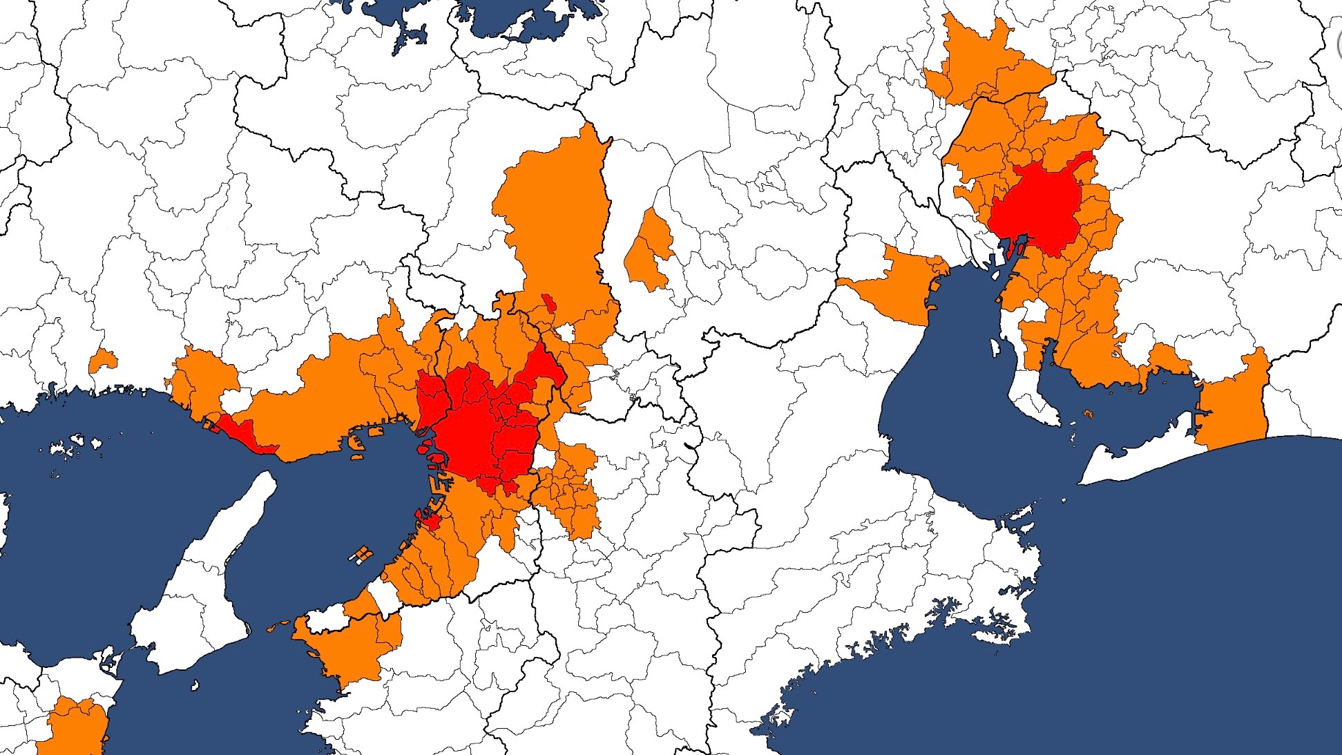 日本の人口の半分が色の塗られた場所に住んでいます 人口密度で色分けされた地図が話題 こんなに偏っていたとは まいどなニュース