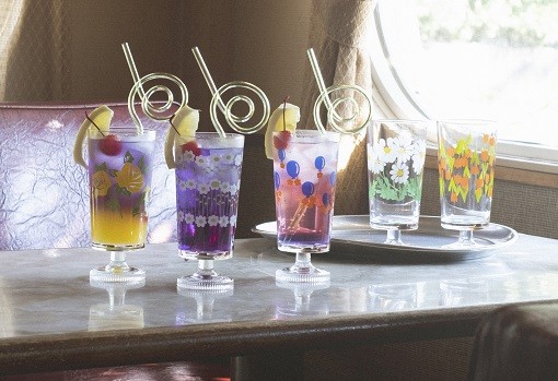 昭和レトロ 名も無き色ガラス パープルとグリーン Nijiiro Lamp