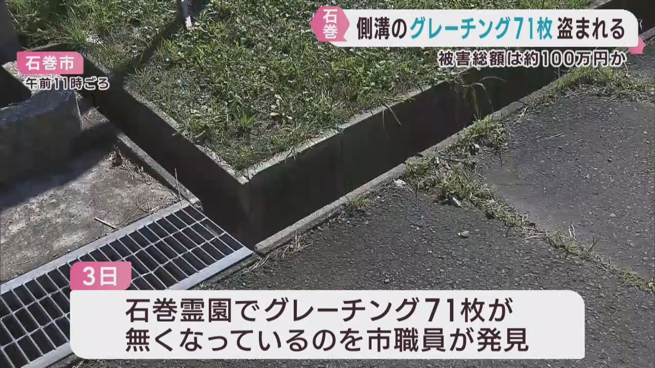 道路の側溝のふた＝グレーチング７１枚盗まれる　窃盗事件として捜査　宮城・石巻市