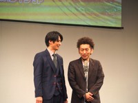 「THE SECOND」で優勝し大阪に凱旋したツートライブ・たかのり（左）と周平魂＝大阪・森ノ宮よしもと漫才劇場