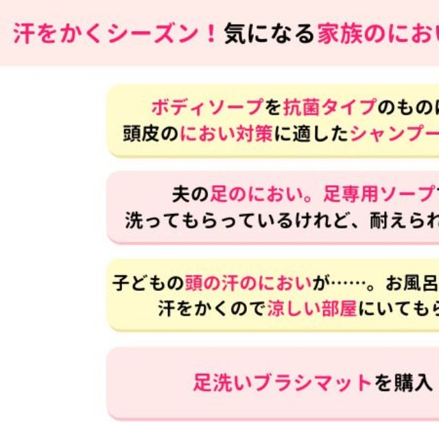 汗をかくシーズン！気になる家族のにおいどんな対策をしている？（提供画像）