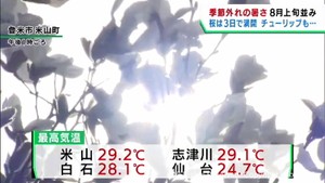 宮城県で季節外れの暑さ　米山で８月上旬並みの２９．２度