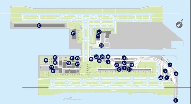 1-関西空港第1ターミナル、2-第2ターミナル（関西空港ホームページから）