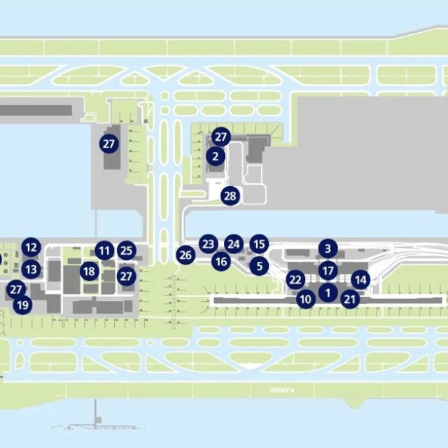 1-関西空港第1ターミナル、2-第2ターミナル（関西空港ホームページから）