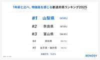 1年前と比べ、物価高を感じる都道府県ランキング2025（出典：RENOSY調べ「47都道府県別の投資意識と実態調査2025」）