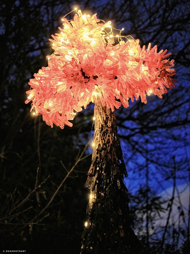 春の宵闇に輝く、洗濯バサミの夜桜（画像提供：洗濯バサミフォトグラファー・岡本なうさん）