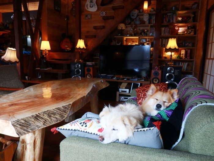 山の家のリビングにて