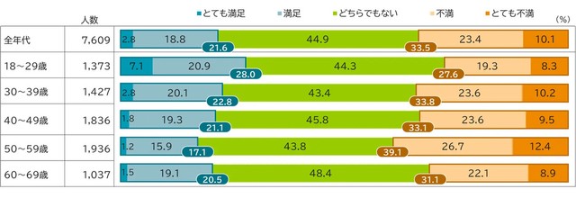 年代別 会社・団体の報酬水準に対する満足度（提供画像）