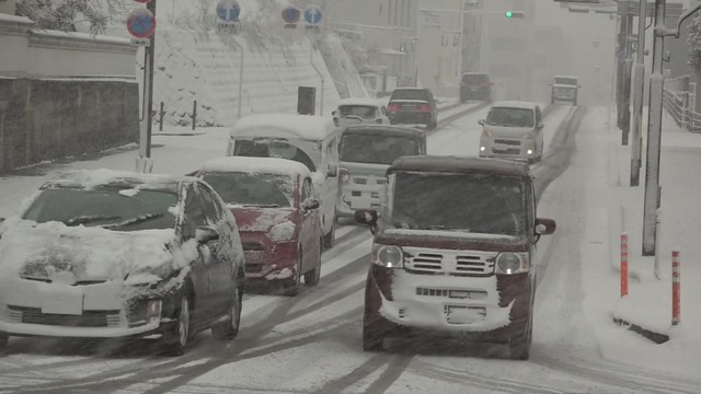 強い冬型の気圧配置が続いており日本海側でも大雪となり　津山市中心部でも積雪