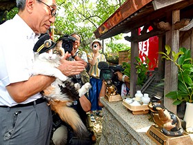 たま駅長をまつる「たま神社」完成、２世駅長も参拝