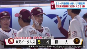 楽天イーグルス　初回打者一巡の猛攻で逃げ切る　交流戦初優勝が近づく勝利　１２日