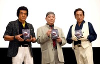 仮面ライダーについて語るイベントで一堂に会した（左から）藤岡弘、、佐々木剛、Ｖ３の宮内洋＝都内（2021年撮影）