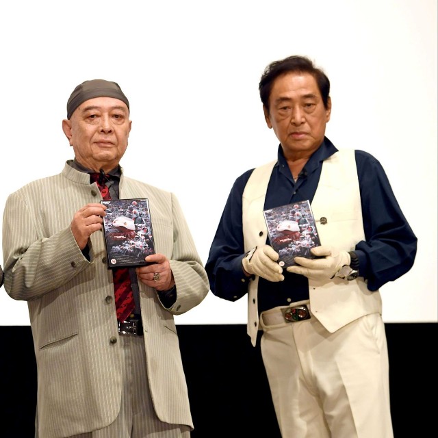 仮面ライダーについて語るイベントで一堂に会した（左から）藤岡弘、、佐々木剛、Ｖ３の宮内洋＝都内（2021年撮影）