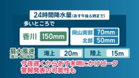 【台風6号】岡山・香川で2日夜遅く～3日未明に雨風ピーク　局地的に非常に激しい雨が降る恐れ（2日午後6時現在）