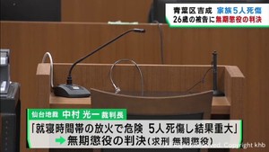 仙台・青葉区の自宅に放火し５人死傷　被告の男（２６）に無期懲役の判決　仙台地裁