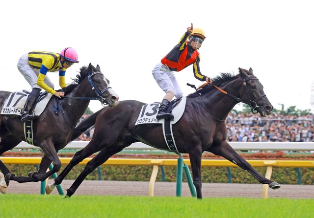 横綱相撲で押し切ったクロワデュノール(2025年、日本ダービー)