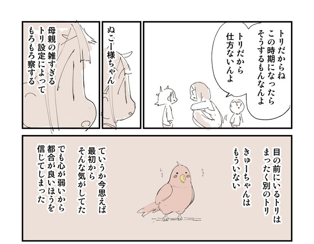 鳥は時期によってはいなくなると説明する母（ぬこー様ちゃんさん提供）