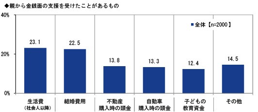 親から金銭面の支援を受けたことがあるもの（提供画像）