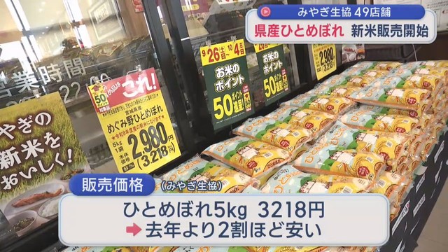 宮城県産ひとめぼれ新米の販売開始　去年より２割安い販売価格「生産者にとって厳しい価格」