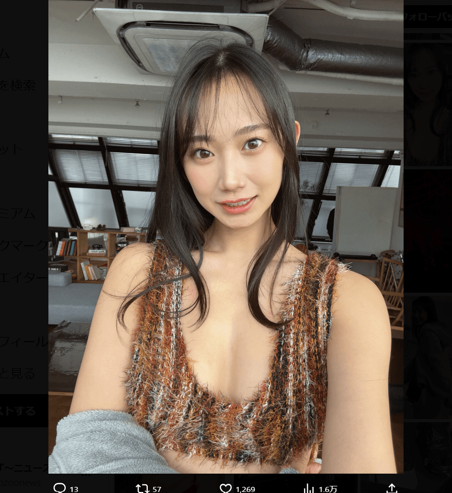 「FLASH」（26年2月17日発売号）に登場した相沢菜々子のオフショット　本人のX（@nanako_aizawa）より