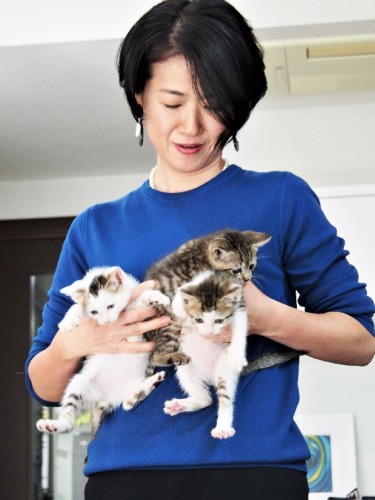 子猫を抱く、孝枝さん