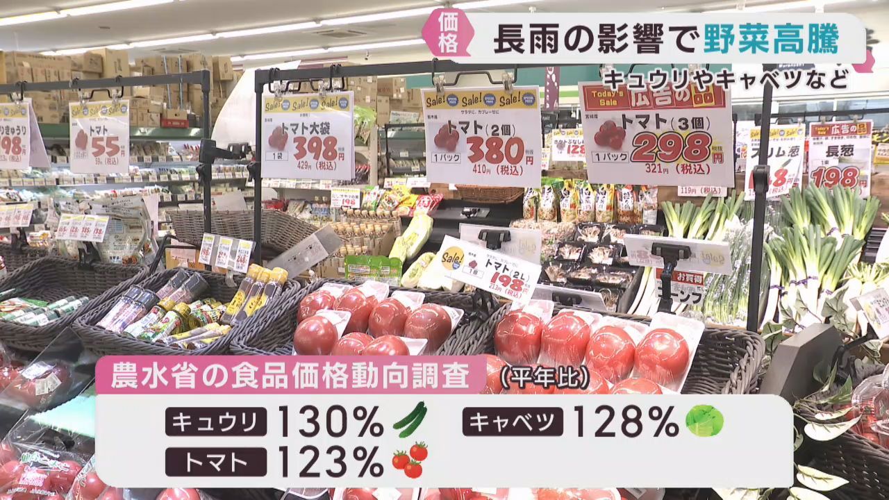 長雨や天候不順の影響　仙台市のスーパーで野菜が高値に