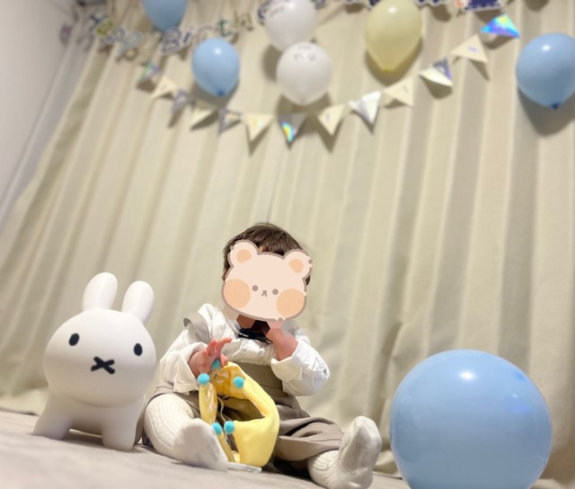 飾りつけがかわいい…息子さんの1歳の誕生日／白湯さん（@NhLxj）提供